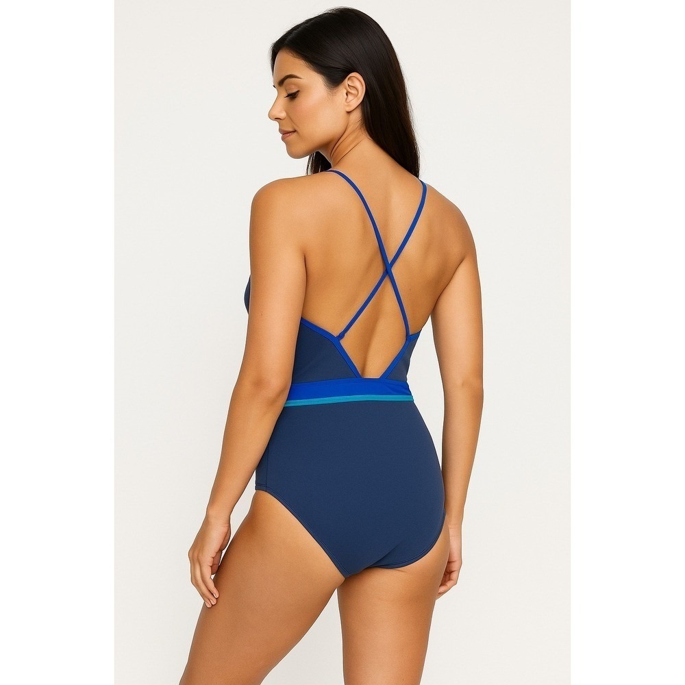Sonnet Shores Blue One-Piece Swimsuit‎ Wrap Front Criss-Cross Back 16 - Picture 2 of 10